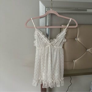 vintage victoria’s secret white and gold polka dot babydoll dress 🏹